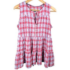 Anthropologie Pilcro Neve Red Blue Checkered Sleeveless Tunic Top Size Small